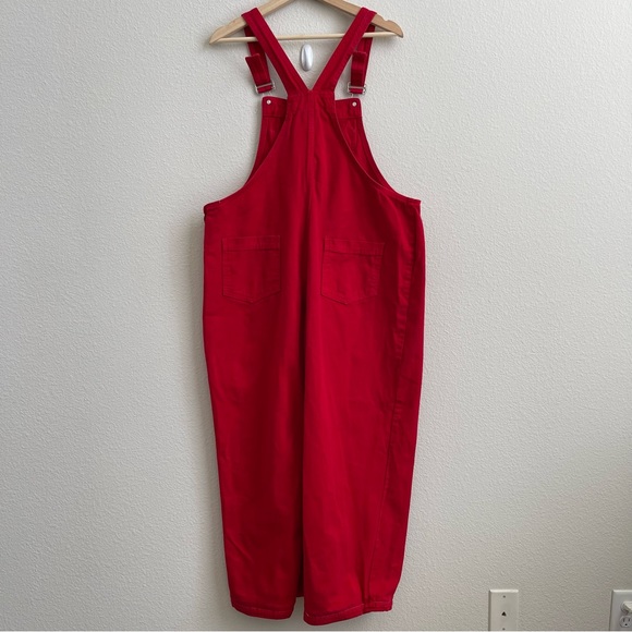 BIG TIME Vintage 90s Vibrant Red Jean Retro Utility Straight Leg Bib Overalls - Picture 12 of 16